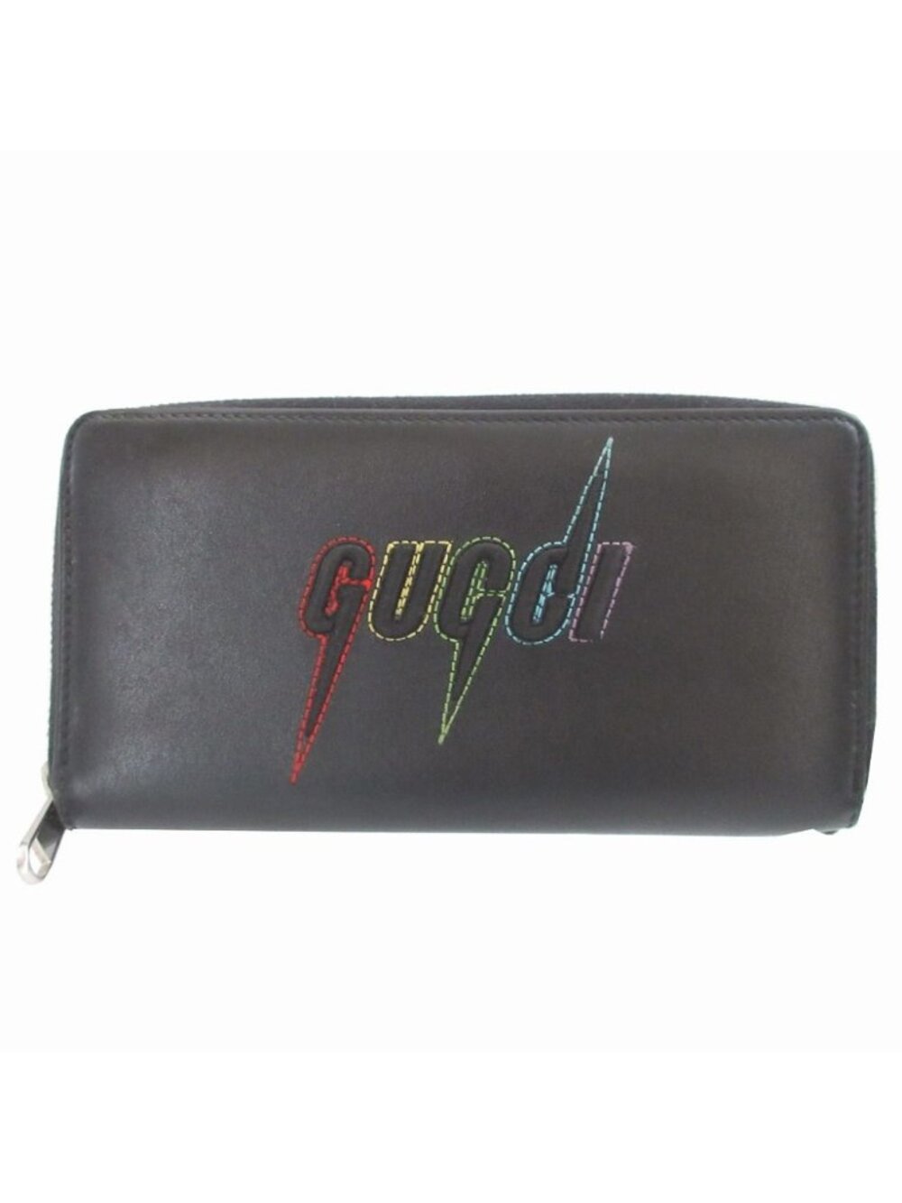 Gucci Blade Embroidery Leather Black Zip Around Wallet